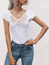 short-sleeved t-shirt female simple slim hollow round neck solid color top